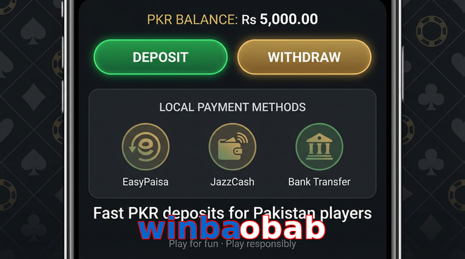 Deposit and withdrawal screen with PKR methods